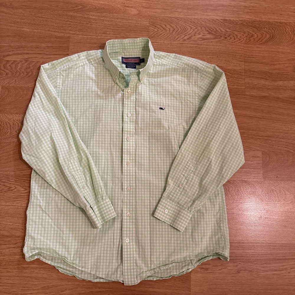Vineyard Vines Green Gingham Casual Button Down Shirt